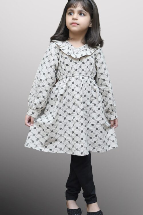 Black Dotted Print Cotton Beige Color | Girl’s Top