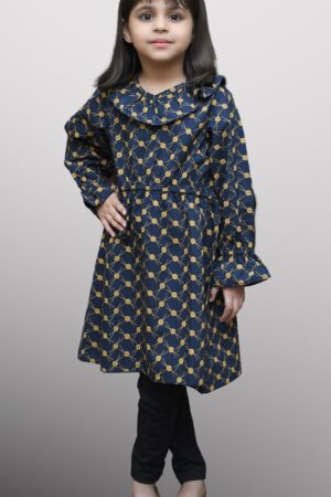 Golden Dotted Print Cotton Navy Blue | Girl's Top