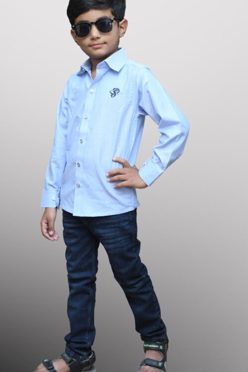 Casual Shirt Boy’s | Chambory Green Sky Blue