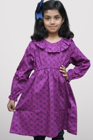 Black Dotted Print Cotton Purple | Girl's Top