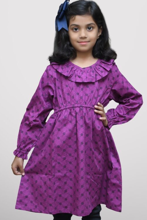 Black Dotted Print Cotton Purple | Girl’s Top