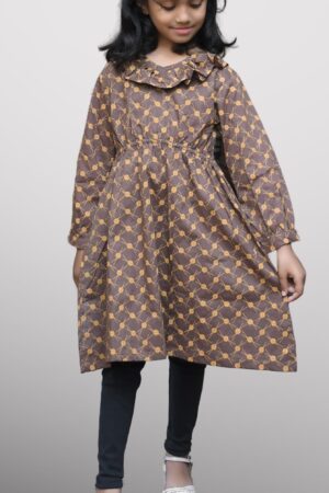 Golden Dotted Print Cotton Brown | Girl's Top